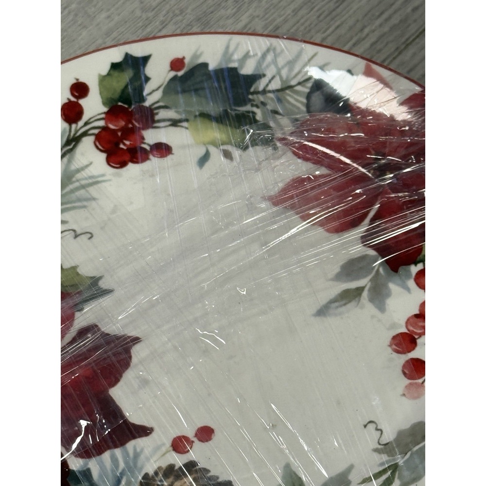 Pier 1 Berry Christmas Salad Plates 9" Discontinued Poinsettia Set Of 3 - Picture 3 of 9